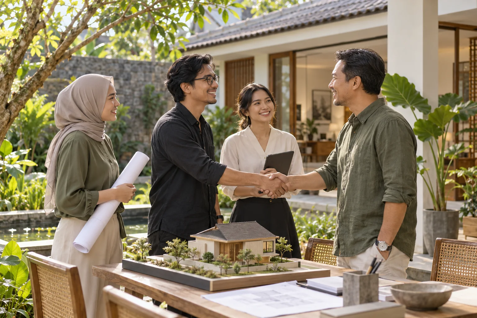 Ilustrasi AI untuk Cara Mendapatkan Referral Klien untuk Studio Arsitek