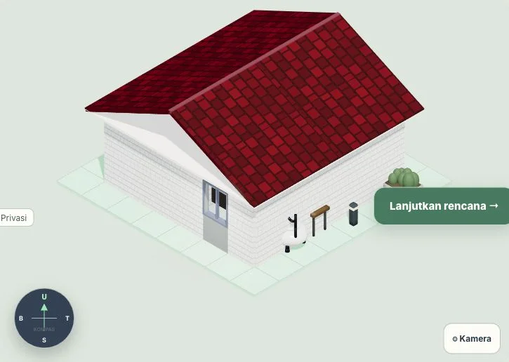 Render asli rumah satu lantai dengan atap pelana di editor Pugar