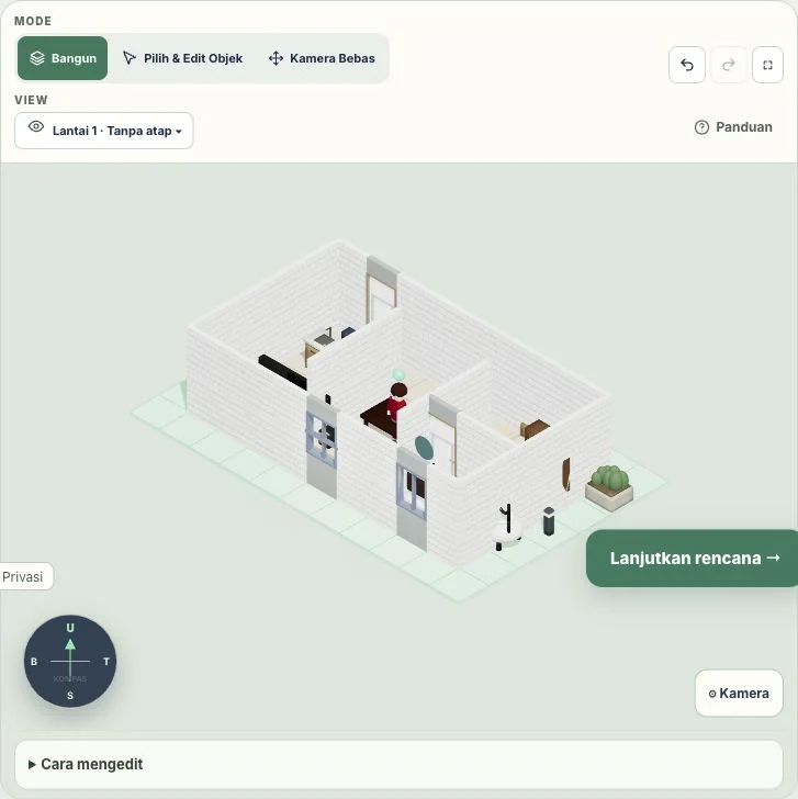 Bidang lantai terlihat setelah atap disembunyikan melalui VIEW.