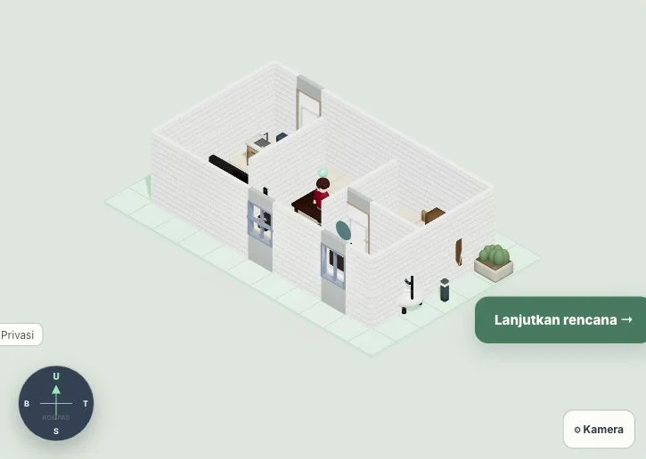 Interior template Rumah 45 dengan atap disembunyikan